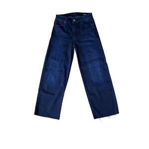 Fidelity Denim Malibu High Wide Crop Jeans Dark Wash Raw Hem Size 25